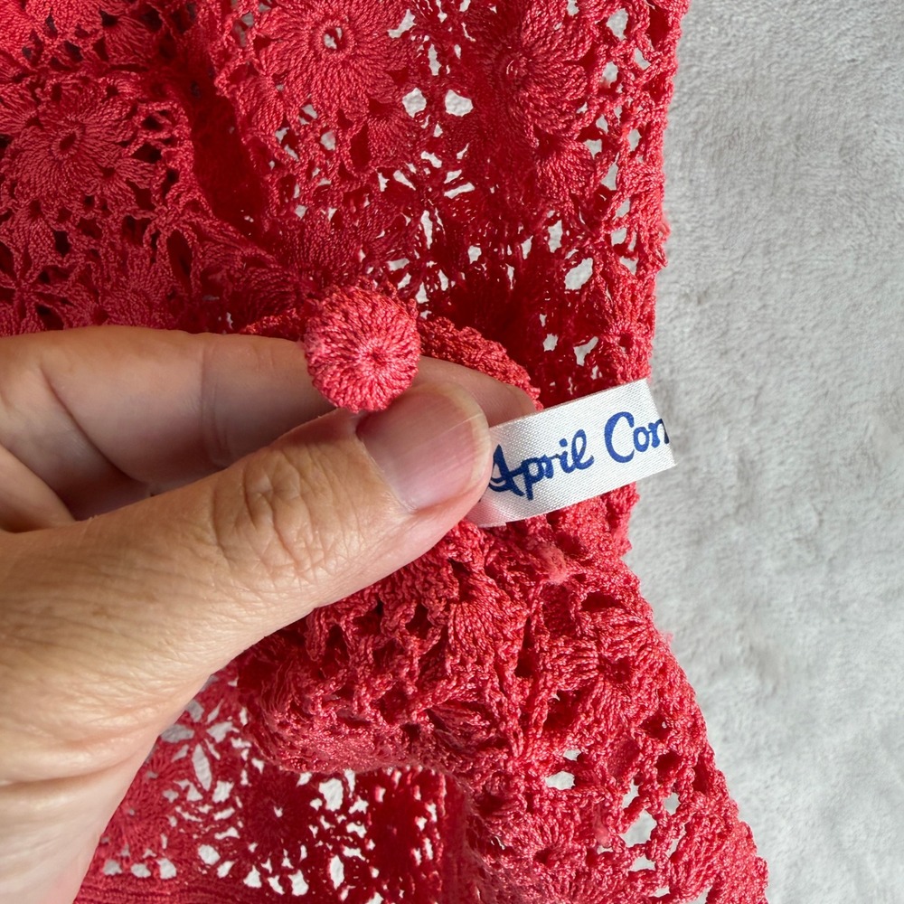 vintage Crochet Cotton Cardigan April Cornell Pink Floral Short Sleeve Button L - Picture 8 of 8